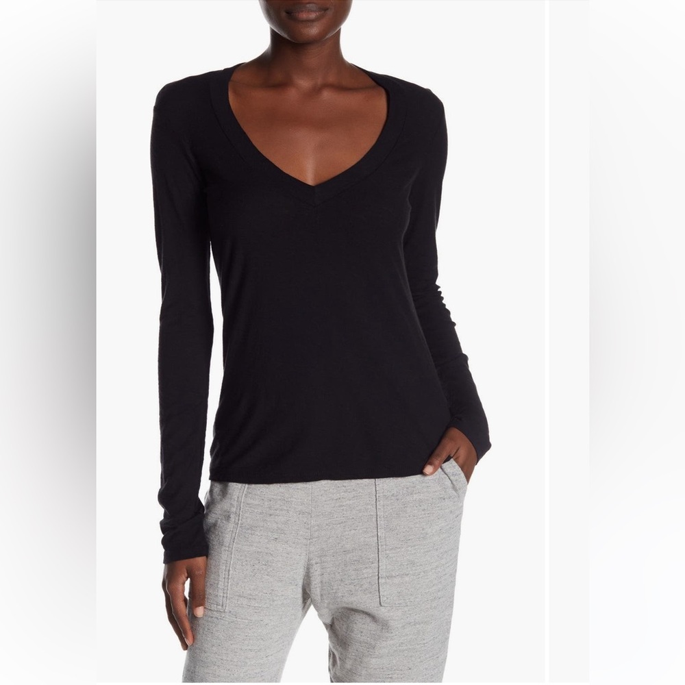 James Perse Black V-Neck Long Sleeve Top size 2 James Perse size nwt